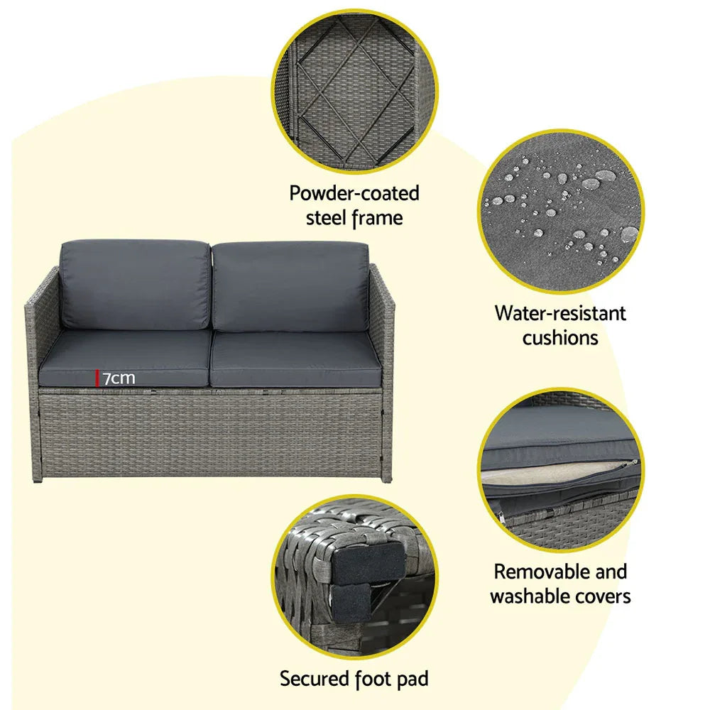 Gardeon 4-Piece Outdoor Sofa Set Wicker Couch Lounge Setting Grey - Mekamart Australia