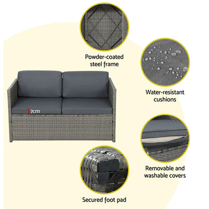 Gardeon 4-Piece Outdoor Sofa Set Wicker Couch Lounge Setting Grey - Mekamart Australia