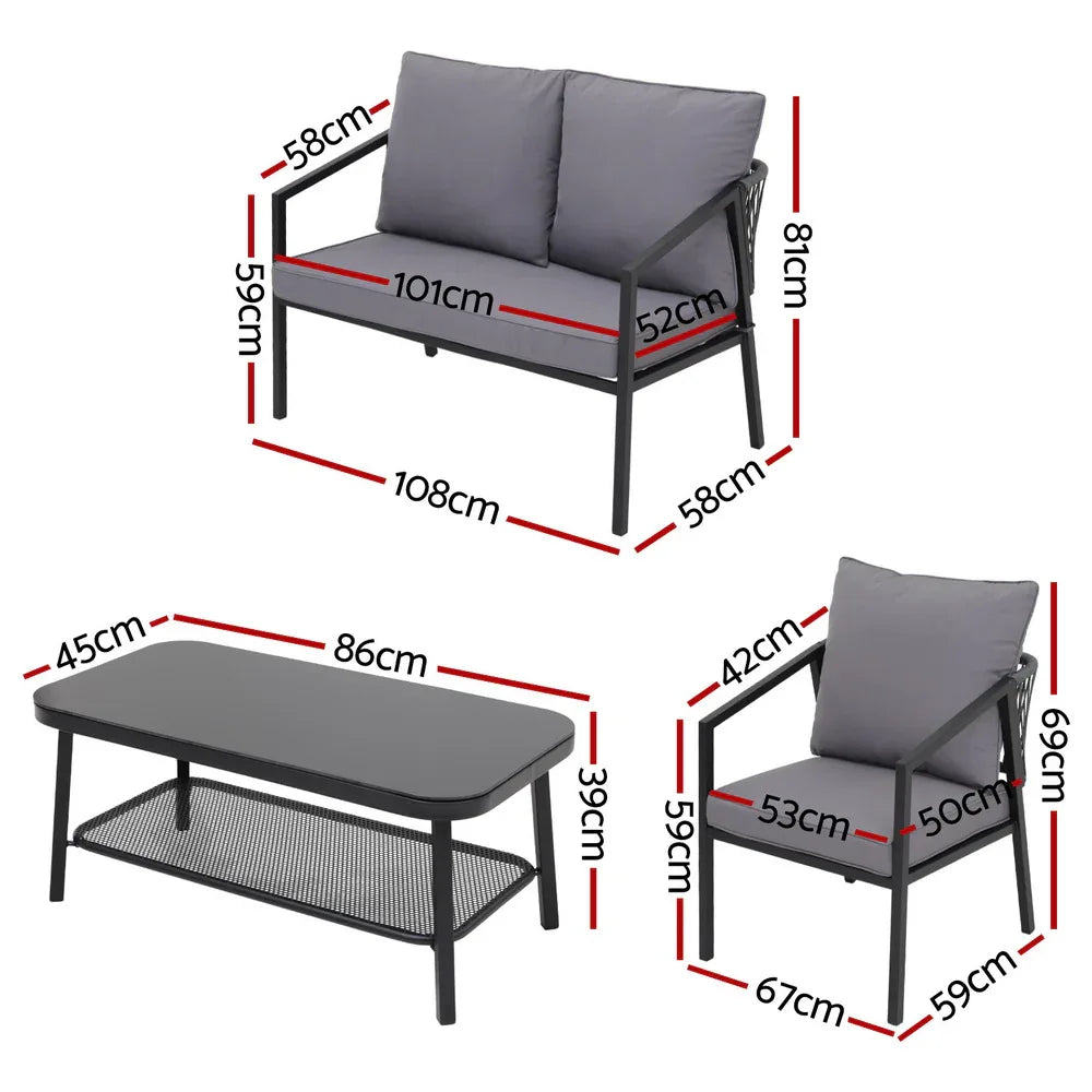Gardeon 4 Seater Outdoor Sofa Set 4PCS Table Chair Setting Patio Furniture - Mekamart Australia