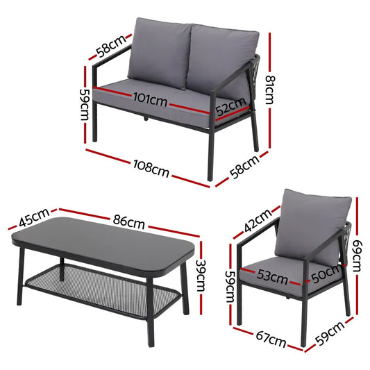 Gardeon 4 Seater Outdoor Sofa Set 4PCS Table Chair Setting Patio Furniture - Mekamart Australia