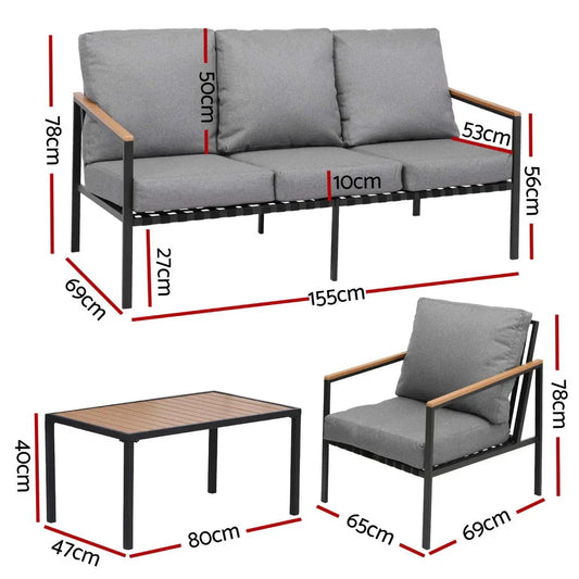 Gardeon 5 Seater Outdoor Sofa Set 4PCS Table Chair Garden Bench Patio Furniture - Mekamart Australia