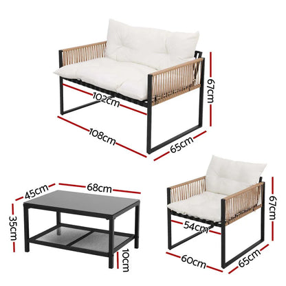 Gardeon 4 Seater Outdoor Sofa Set 4PCS Table Chair Set Garden Patio Furniture - Mekamart Australia