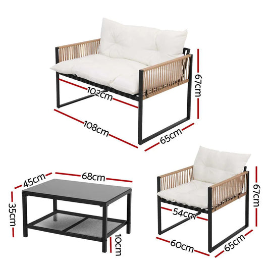 Gardeon 4 Seater Outdoor Sofa Set 4PCS Table Chair Set Garden Patio Furniture - Mekamart Australia