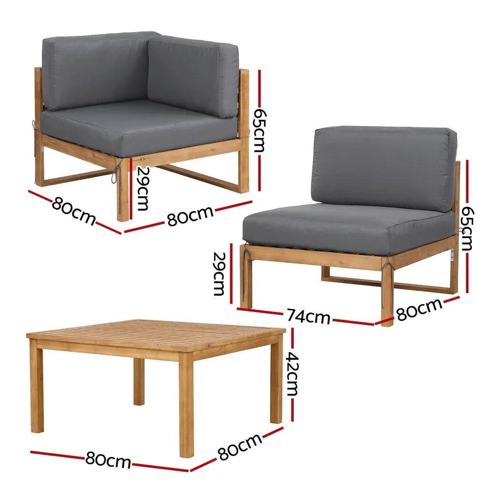Gardeon 4-Piece Outdoor Sofa Set Wooden Couch Lounge Setting 5PCS - Mekamart Australia