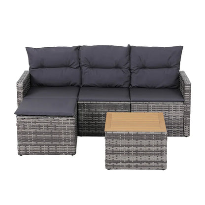 Gardeon 5 Pieces Outdoor Sofa Set 4-Seater Grey Rattan Patio Furniture Table and Chair Setting - Mekamart Australia