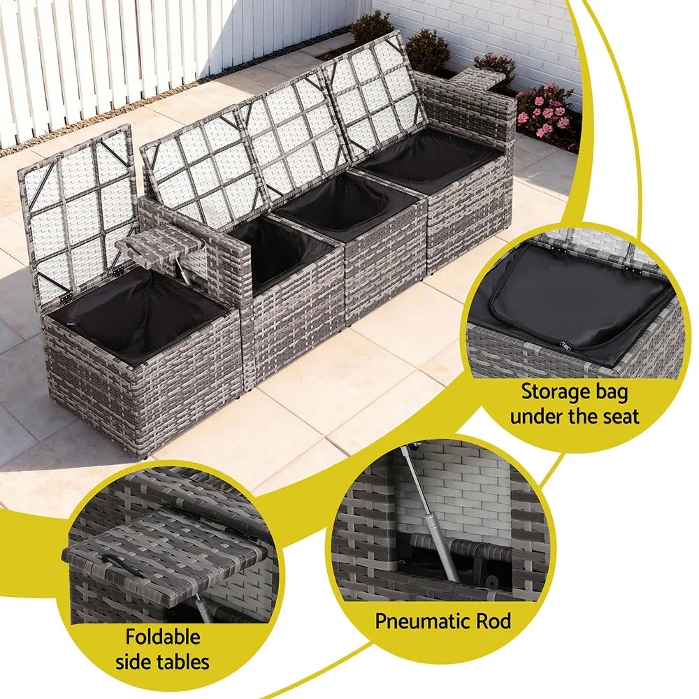 Gardeon 5 Pieces Outdoor Sofa Set 4-Seater Grey Rattan Patio Furniture Table and Chair Setting - Mekamart Australia