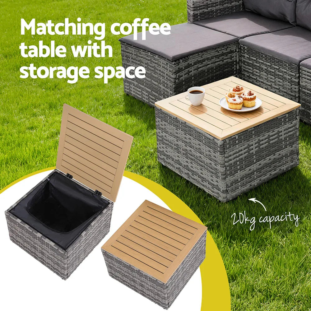 Gardeon 5 Pieces Outdoor Sofa Set 4-Seater Grey Rattan Patio Furniture Table and Chair Setting - Mekamart Australia