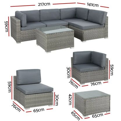 Gardeon 5-Piece Outdoor Sofa Set Wicker Couch Lounge Setting 4 Seater Grey - Mekamart Australia