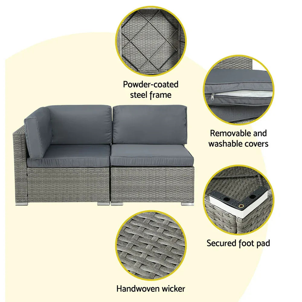 Gardeon 5-Piece Outdoor Sofa Set Wicker Couch Lounge Setting 4 Seater Grey - Mekamart Australia