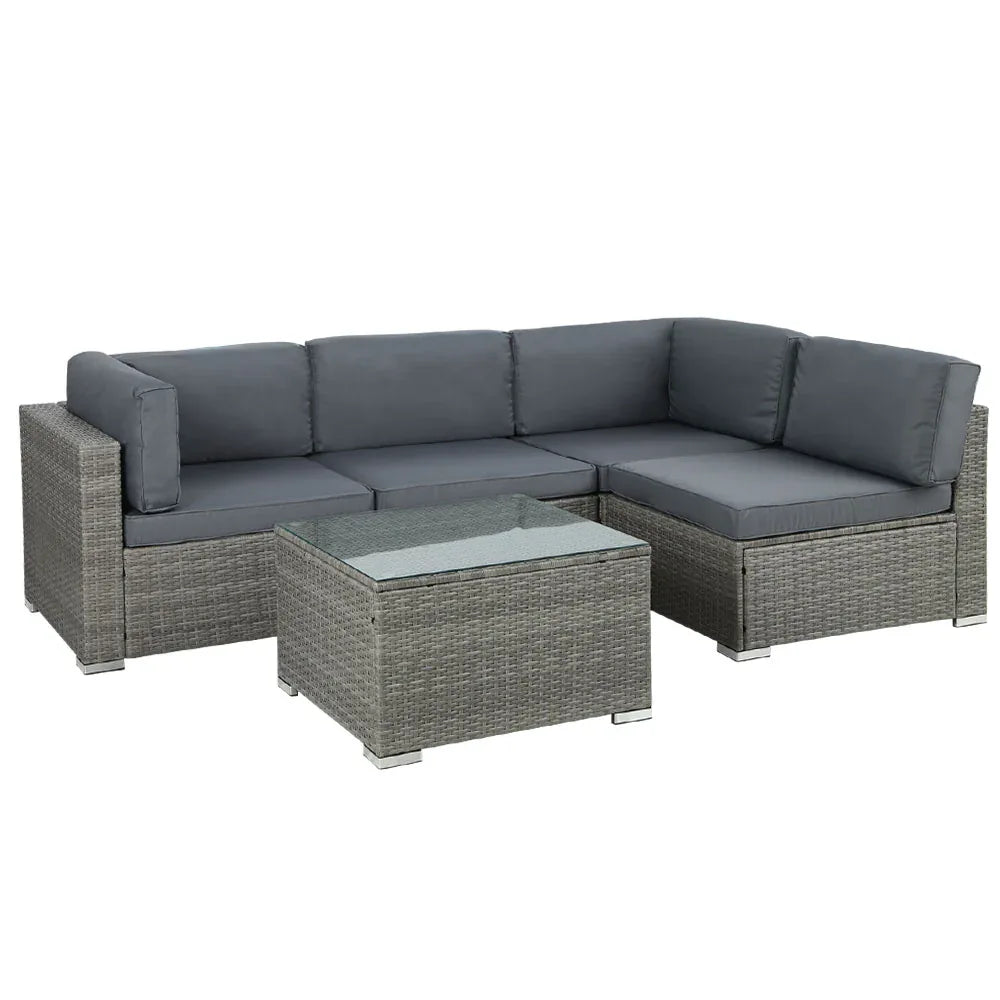 Gardeon 5-Piece Outdoor Sofa Set Wicker Couch Lounge Setting 4 Seater Grey - Mekamart Australia