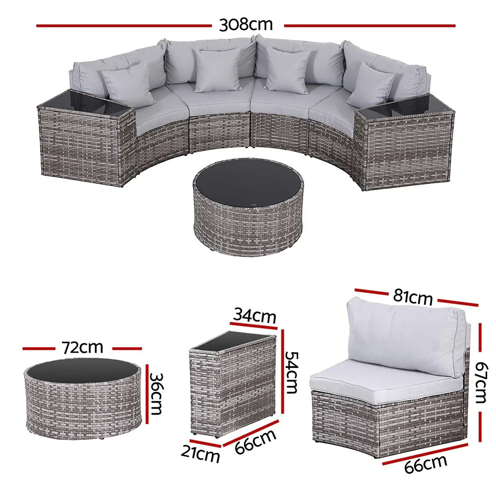 Gardeon 4 Seater Outdoor Sofa Set 7PCS Table Chair Set Garden Rattan Patio Furniture - Mekamart Australia