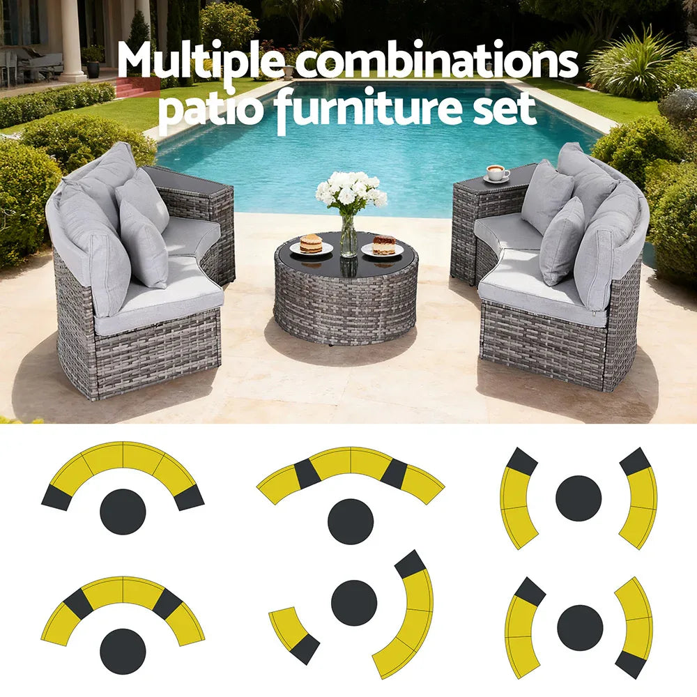 Gardeon 4 Seater Outdoor Sofa Set 7PCS Table Chair Set Garden Rattan Patio Furniture - Mekamart Australia