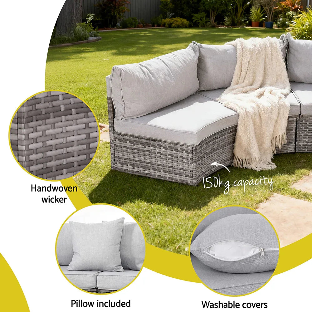 Gardeon 4 Seater Outdoor Sofa Set 7PCS Table Chair Set Garden Rattan Patio Furniture - Mekamart Australia