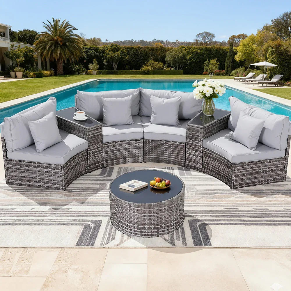 Gardeon 4 Seater Outdoor Sofa Set 7PCS Table Chair Set Garden Rattan Patio Furniture - Mekamart Australia