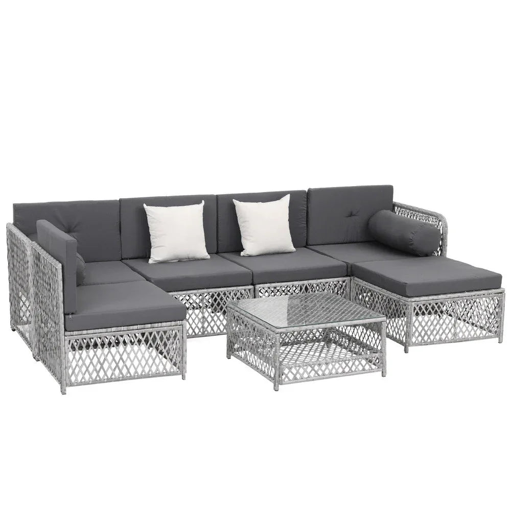 Gardeon 6 Seater Outdoor Sofa Set 7PCS Table Chair Set Garden Rattan Patio Furniture - Mekamart Australia
