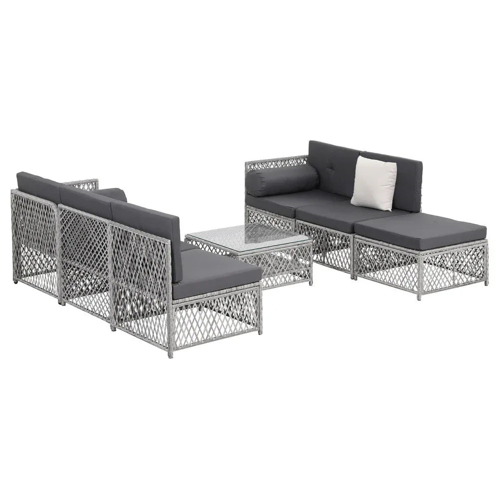 Gardeon 6 Seater Outdoor Sofa Set 7PCS Table Chair Set Garden Rattan Patio Furniture - Mekamart Australia