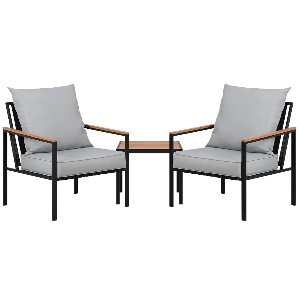 Gardeon 3PC Outdoor Furniture Bistro Set Lounge Setting Chairs Table Patio Black - Mekamart Australia