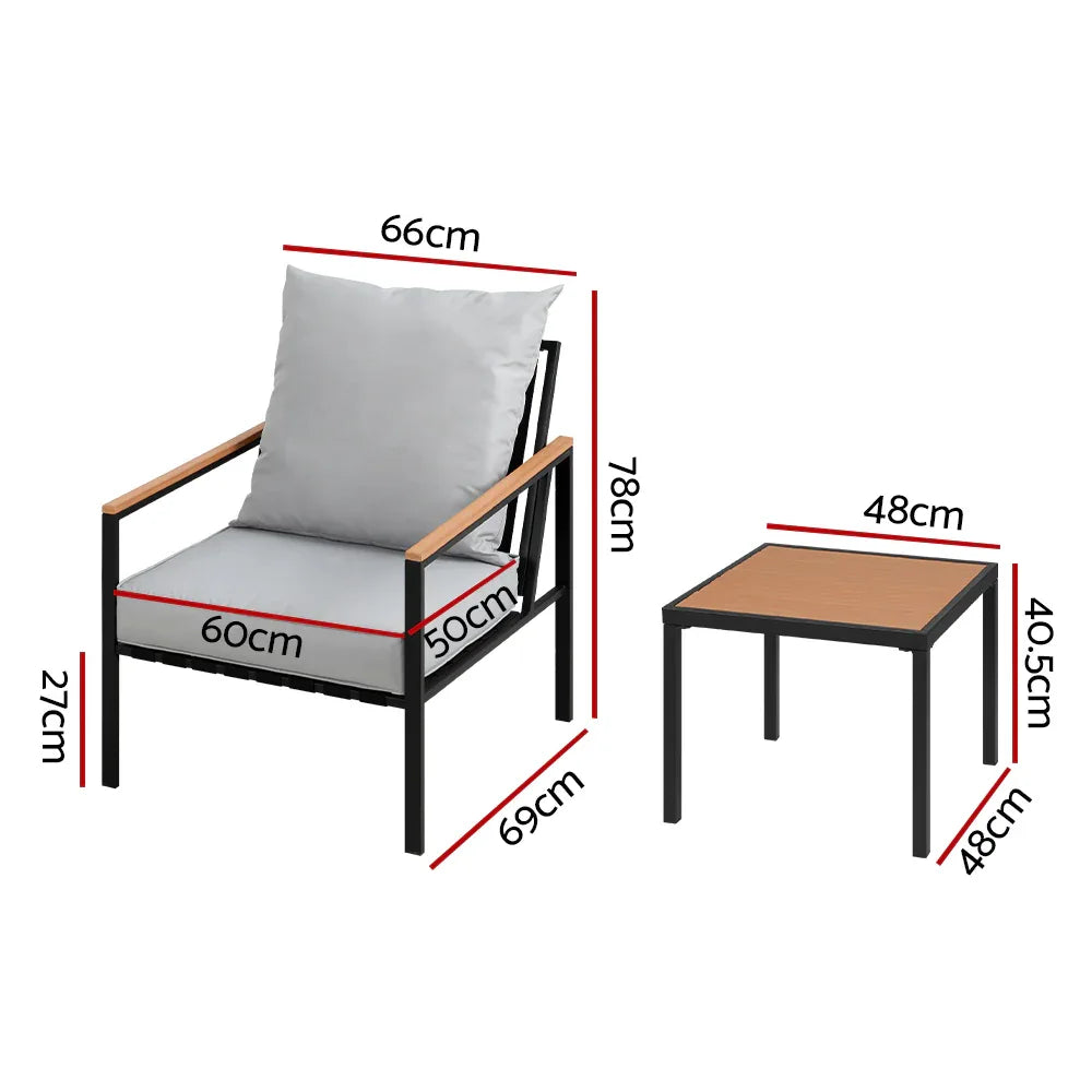 Gardeon 3PC Outdoor Furniture Bistro Set Lounge Setting Chairs Table Patio Black - Mekamart Australia