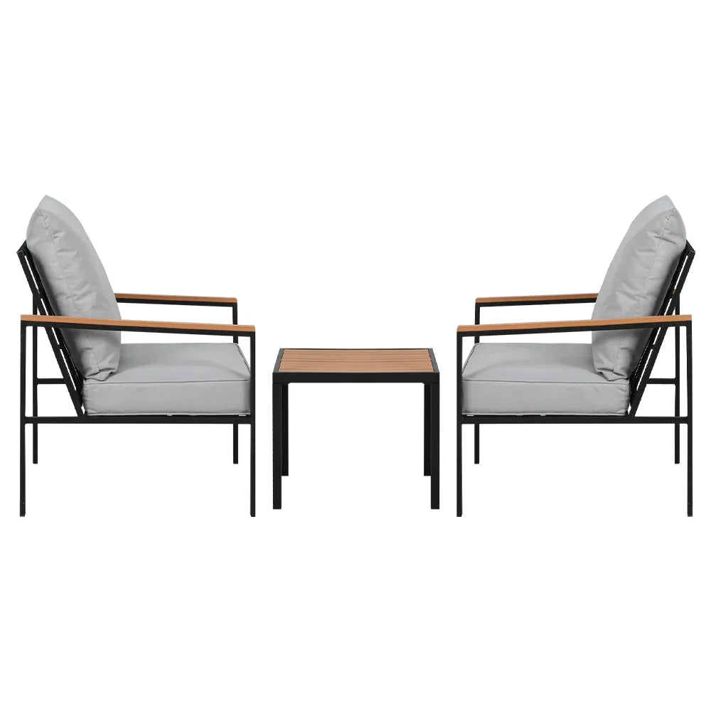 Gardeon 3PC Outdoor Furniture Bistro Set Lounge Setting Chairs Table Patio Black - Mekamart Australia