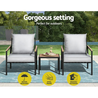Gardeon 3PC Outdoor Furniture Bistro Set Lounge Setting Chairs Table Patio Black - Mekamart Australia
