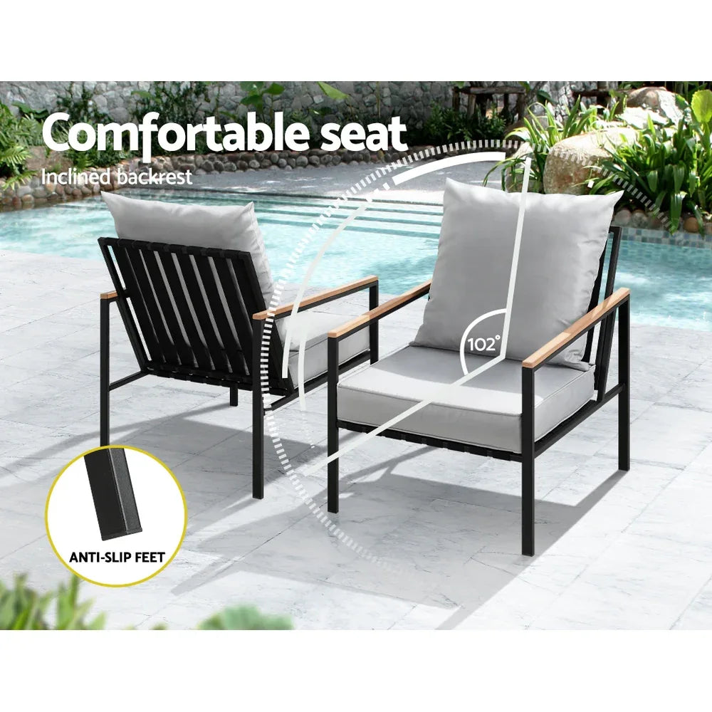 Gardeon 3PC Outdoor Furniture Bistro Set Lounge Setting Chairs Table Patio Black - Mekamart Australia