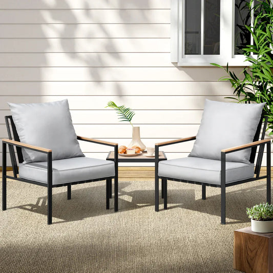 Gardeon 3PC Outdoor Furniture Bistro Set Lounge Setting Chairs Table Patio Black - Mekamart Australia