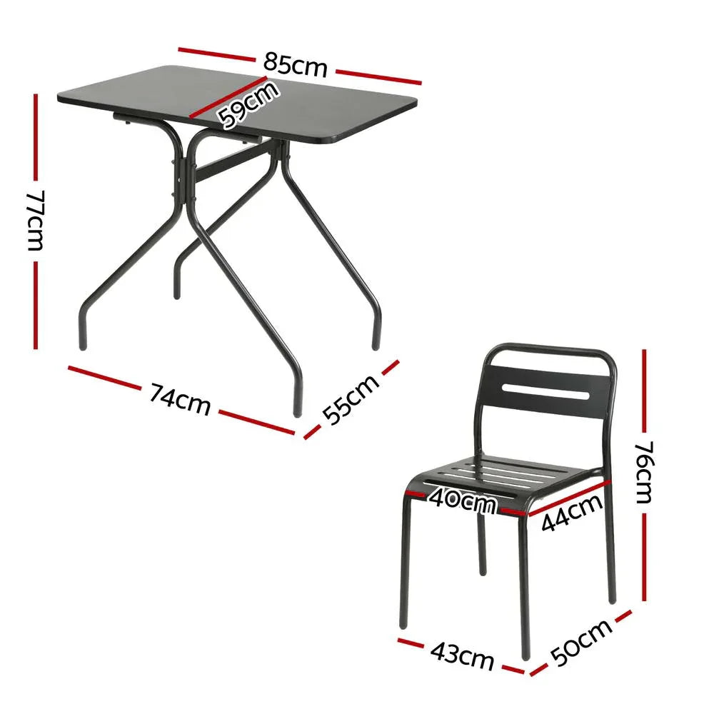 Gardeon 3PC Outdoor Bistro Set Patio Furniture Steel Table and Chairs Black - Mekamart Australia