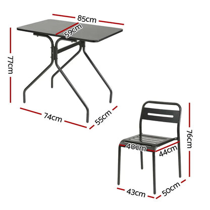 Gardeon 3PC Outdoor Bistro Set Patio Furniture Steel Table and Chairs Black - Mekamart Australia