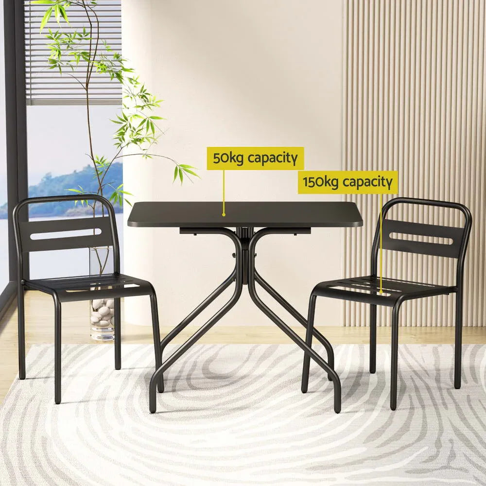 Gardeon 3PC Outdoor Bistro Set Patio Furniture Steel Table and Chairs Black - Mekamart Australia