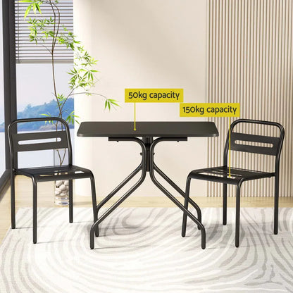 Gardeon 3PC Outdoor Bistro Set Patio Furniture Steel Table and Chairs Black - Mekamart Australia
