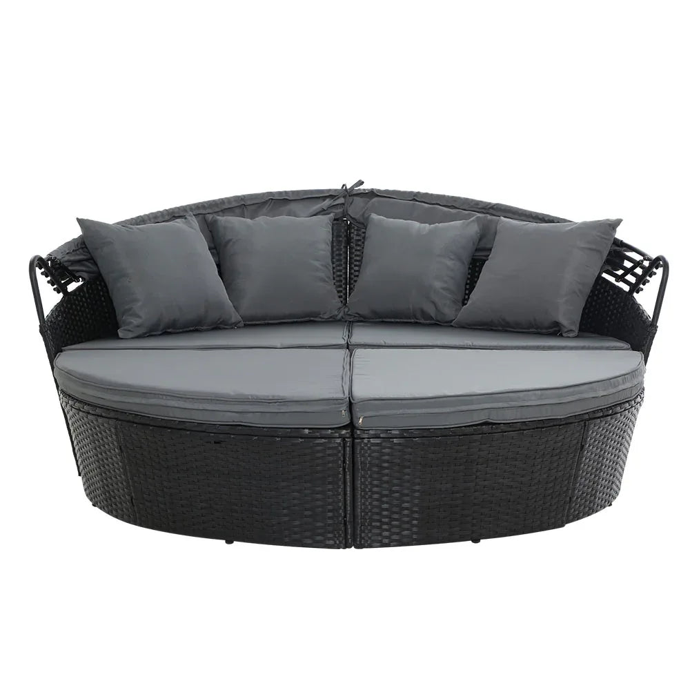 Gardeon Sun Lounge Setting Wicker Lounger Day Bed Outdoor Furniture Patio Black - Mekamart Australia