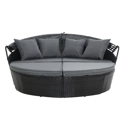 Gardeon Sun Lounge Setting Wicker Lounger Day Bed Outdoor Furniture Patio Black - Mekamart Australia