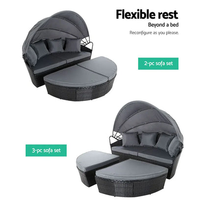 Gardeon Sun Lounge Setting Wicker Lounger Day Bed Outdoor Furniture Patio Black - Mekamart Australia