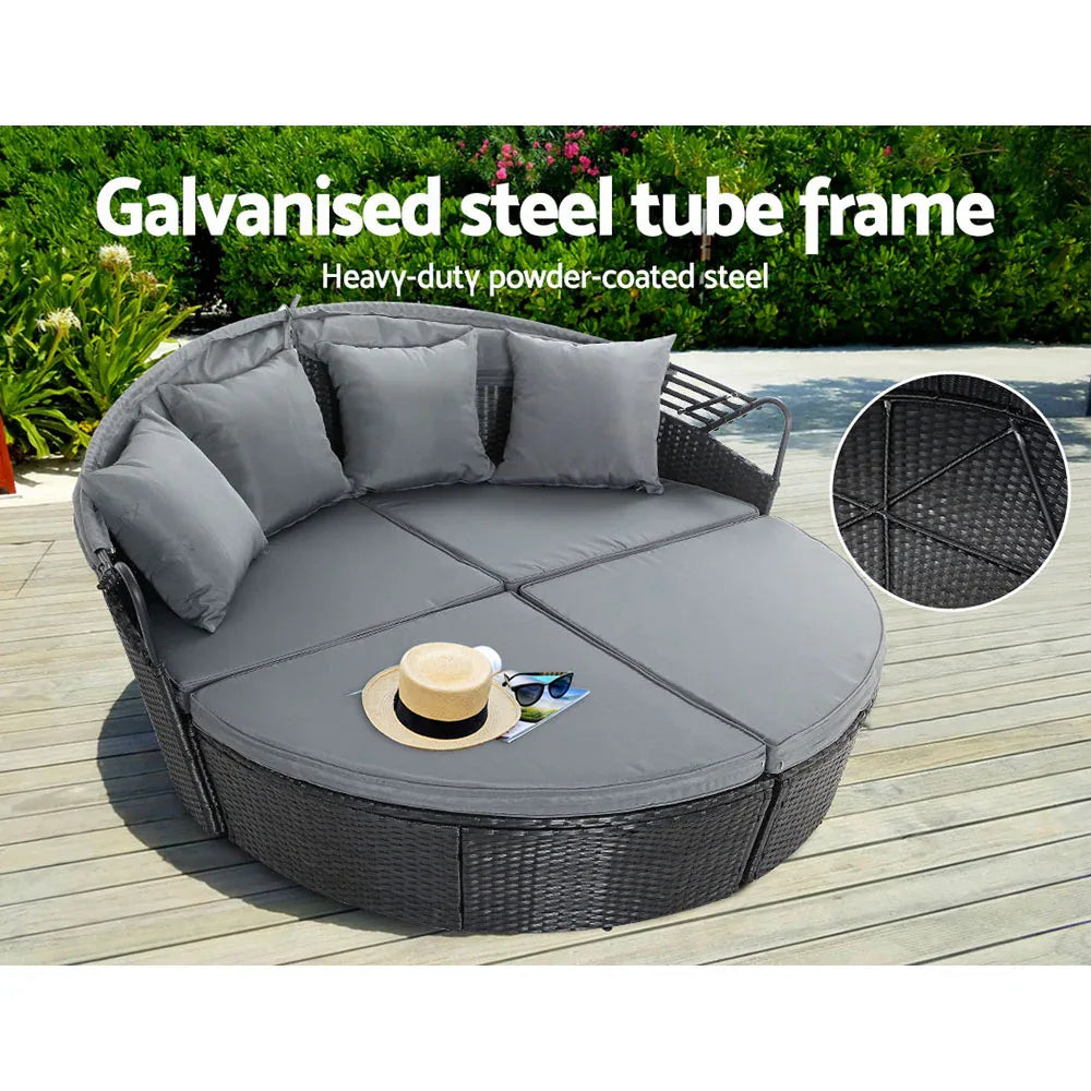 Gardeon Sun Lounge Setting Wicker Lounger Day Bed Outdoor Furniture Patio Black - Mekamart Australia