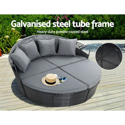Gardeon Sun Lounge Setting Wicker Lounger Day Bed Outdoor Furniture Patio Black - Mekamart Australia