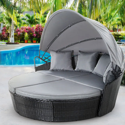 Gardeon Sun Lounge Setting Wicker Lounger Day Bed Outdoor Furniture Patio Black - Mekamart Australia