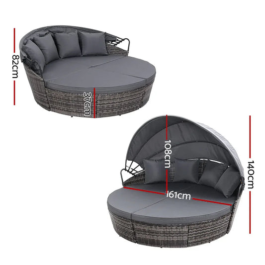 Gardeon Sun Lounge Setting Wicker Lounger Day Bed Outdoor Furniture Patio Grey - Mekamart Australia