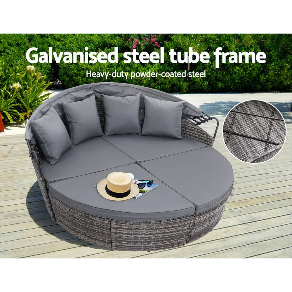 Gardeon Sun Lounge Setting Wicker Lounger Day Bed Outdoor Furniture Patio Grey - Mekamart Australia