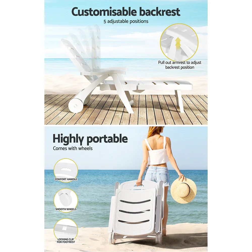 Gardeon Sun Lounger Folding Chaise Lounge Chair Wheels Patio Outdoor Furniture - Mekamart Australia
