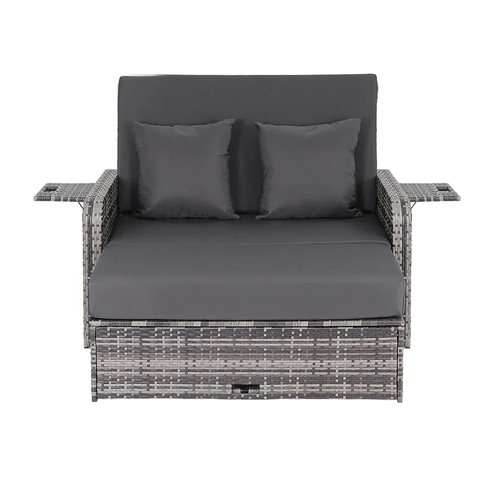 Gardeon Outdoor Day Bed Sun Lounge Setting Wicker Lounger Patio Furniture Grey - Mekamart Australia