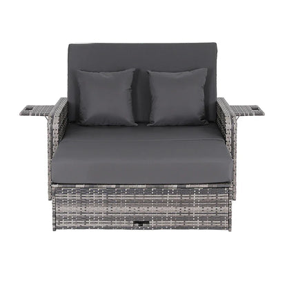 Gardeon Outdoor Day Bed Sun Lounge Setting Wicker Lounger Patio Furniture Grey - Mekamart Australia