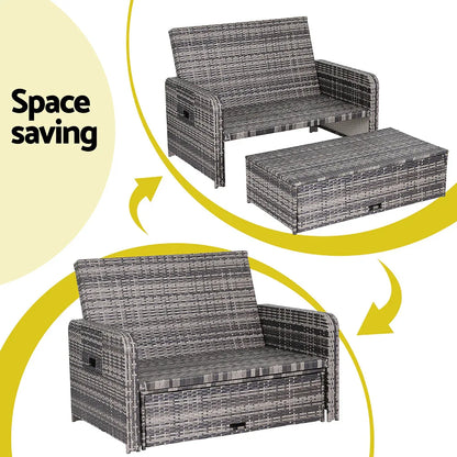 Gardeon Outdoor Day Bed Sun Lounge Setting Wicker Lounger Patio Furniture Grey - Mekamart Australia