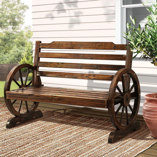 Gardeon Outdoor Garden Bench Wooden 2 Seat Wagon Chair Patio Furniture Brown - Mekamart Australia