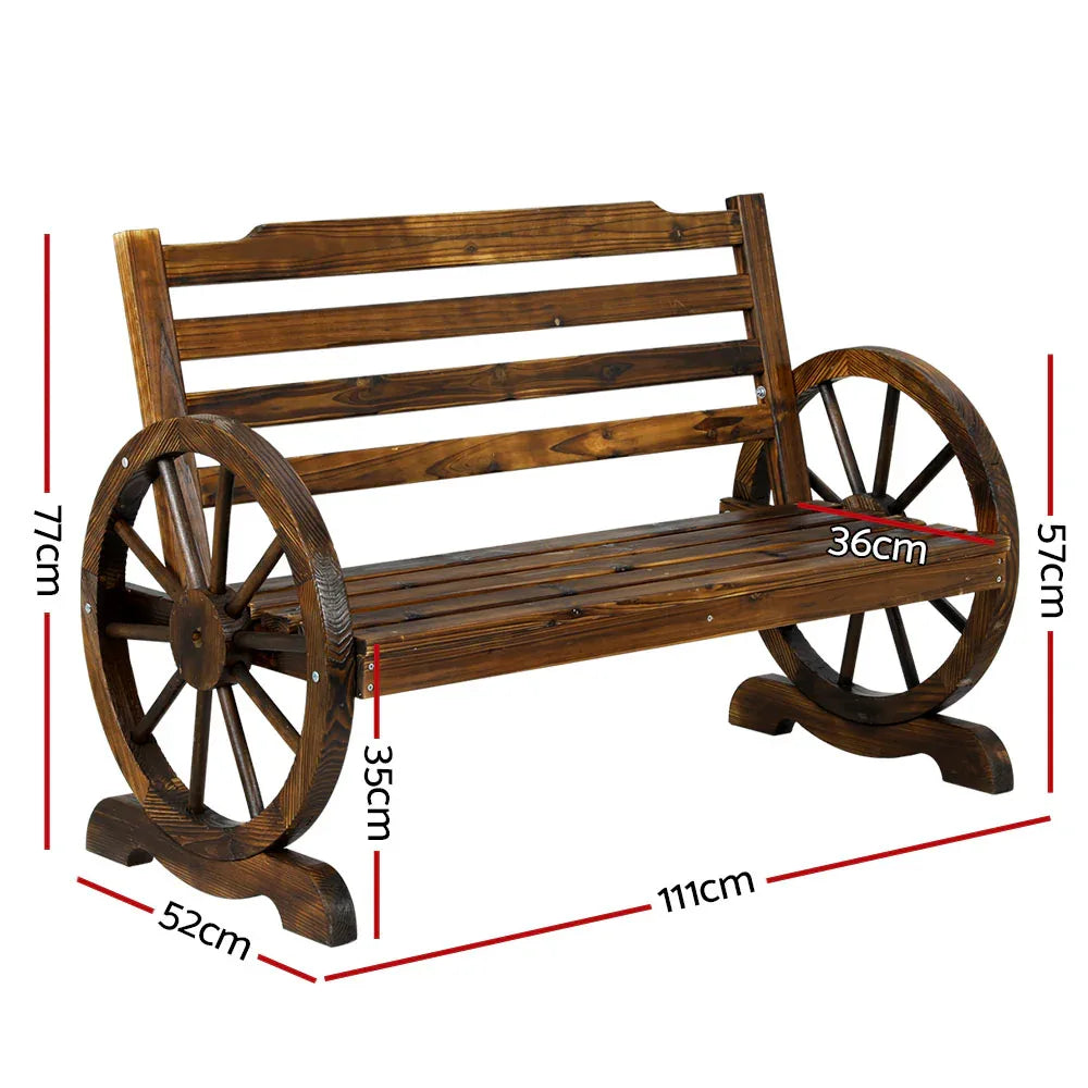 Gardeon Outdoor Garden Bench Wooden 2 Seat Wagon Chair Patio Furniture Brown - Mekamart Australia