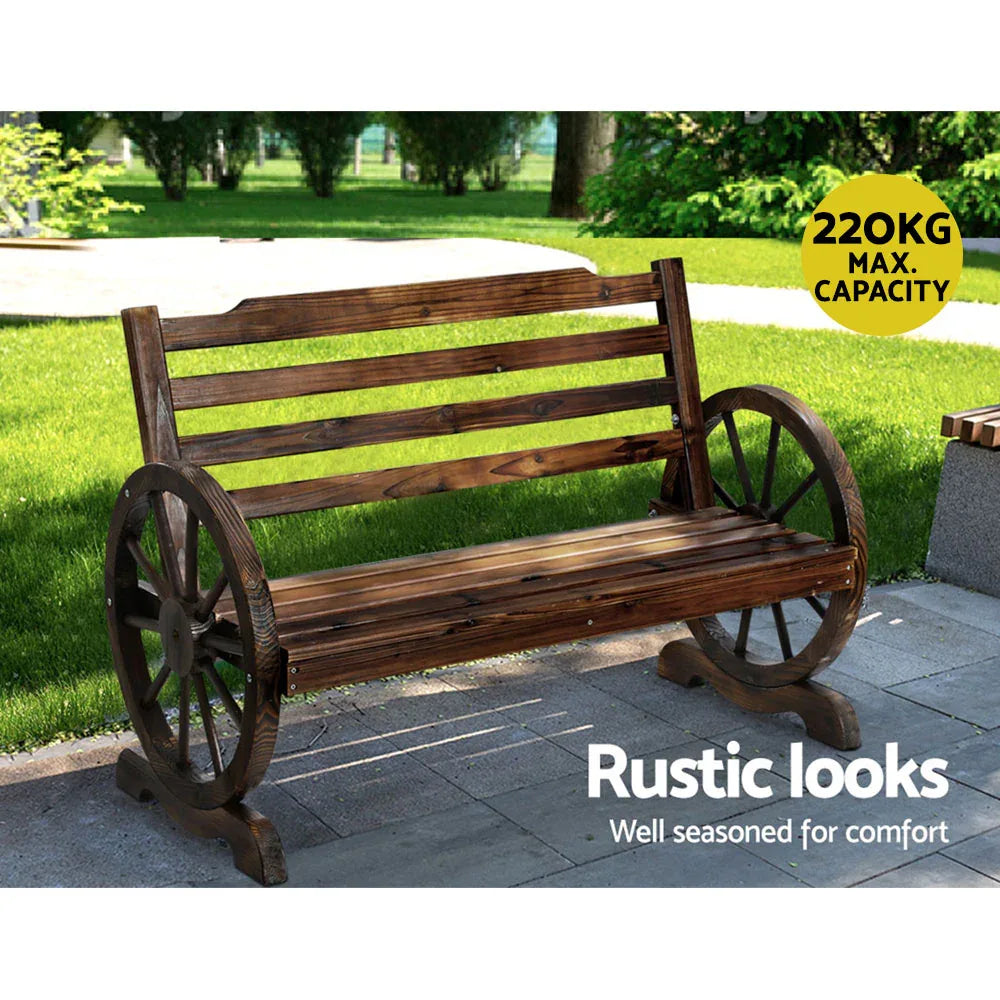 Gardeon Outdoor Garden Bench Wooden 2 Seat Wagon Chair Patio Furniture Brown - Mekamart Australia