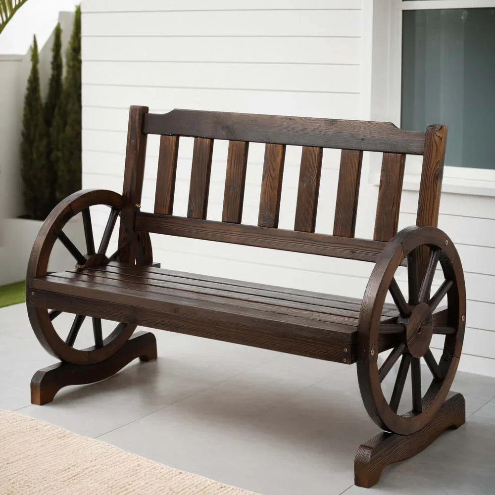 Gardeon Outdoor Garden Bench Wooden 2 Seater Wagon Chair Patio Furniture Brown - Mekamart Australia