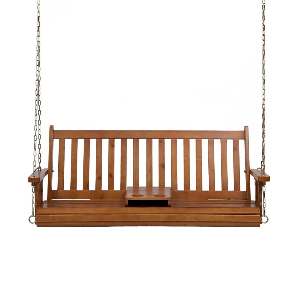 Gardeon Porch Outdoor Swing Chair Patio Furniture Wooden Bench 2 Seat Cup Holder - Mekamart Australia
