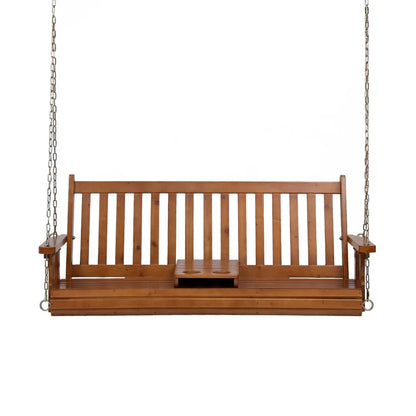 Gardeon Porch Outdoor Swing Chair Patio Furniture Wooden Bench 2 Seat Cup Holder - Mekamart Australia