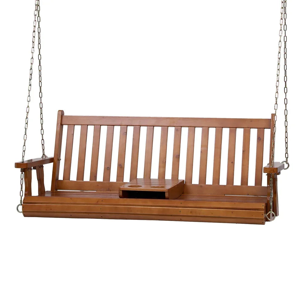 Gardeon Porch Outdoor Swing Chair Patio Furniture Wooden Bench 2 Seat Cup Holder - Mekamart Australia