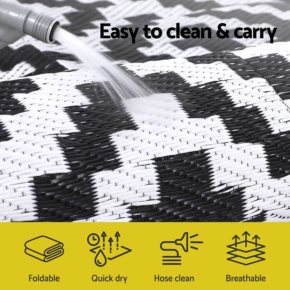 Gardeon Outdoor Rugs 120x180cm Large Carpet Reversible Area Mat PP Dual-Sided Patio Rug Cross